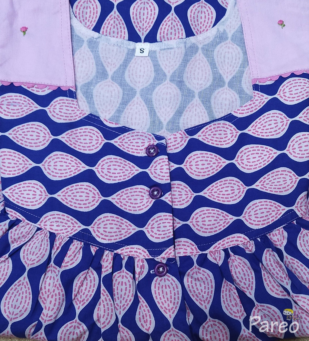 Cotton With Pockets, Half Open Small Printed Nighty
