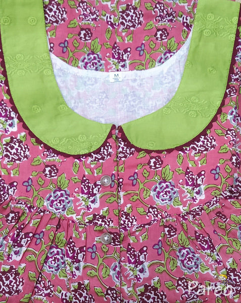 Soft Cotton With Pockets, Half Open Medium Printed Nighty