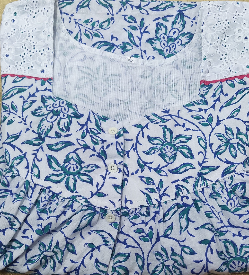 Cotton With Pockets, Half Open Large Printed Nighty