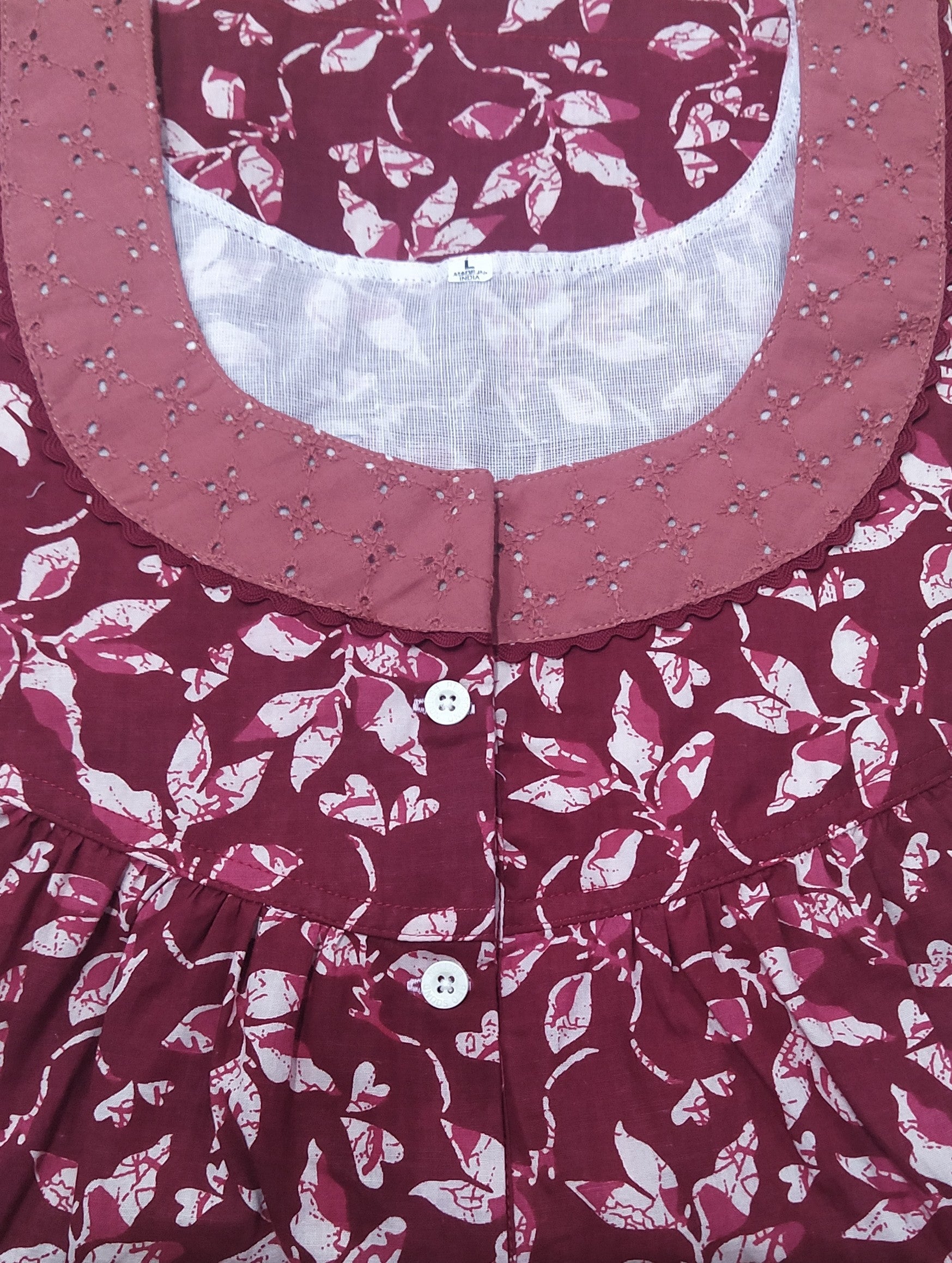 Cotton With Pockets, Half Open Large Printed Nighty