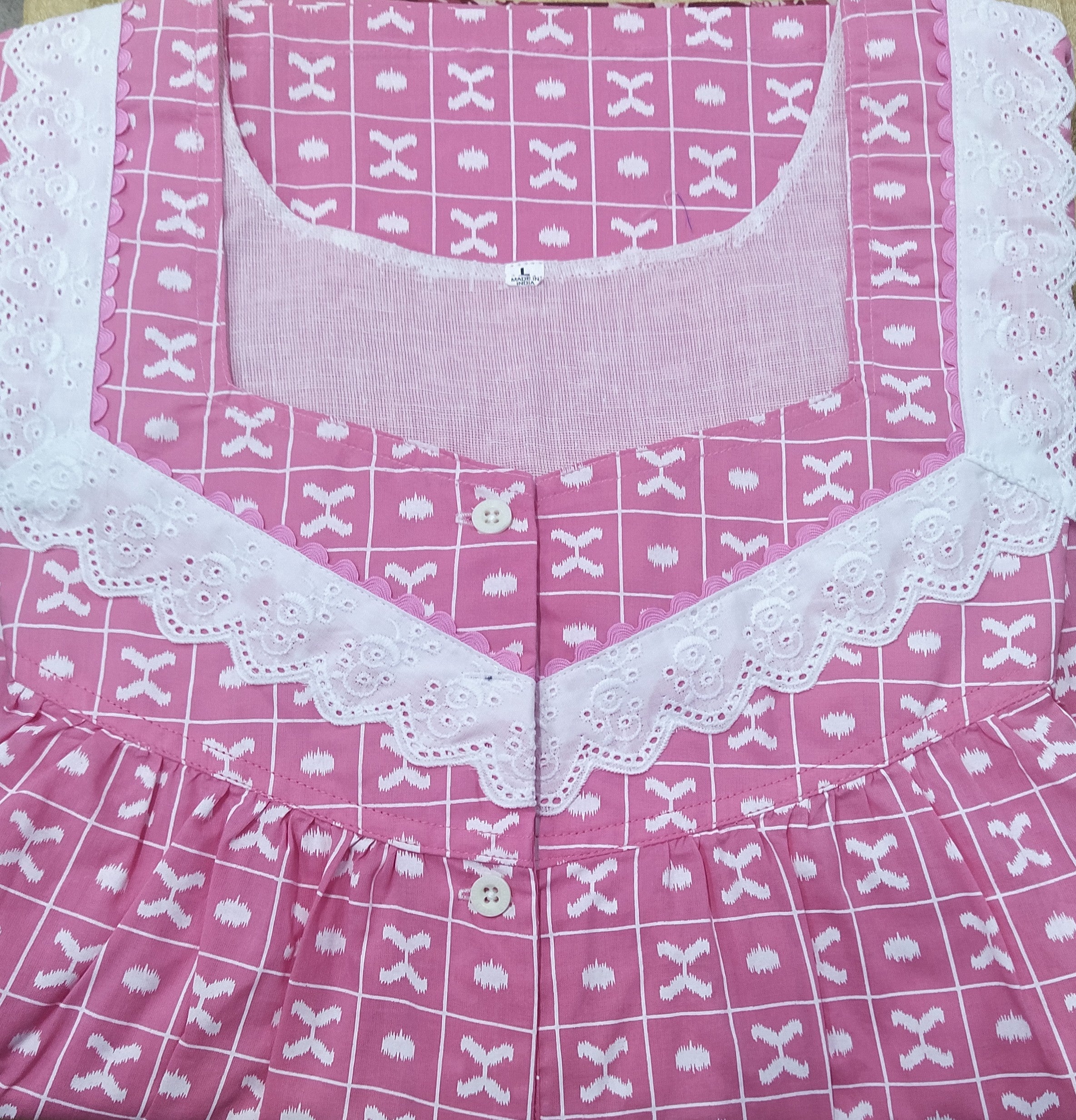 Soft Cotton With Pockets, Half Open Large Printed Nighty