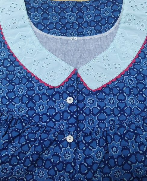 Soft Cotton With Pockets, Half Open Large Printed Nighty