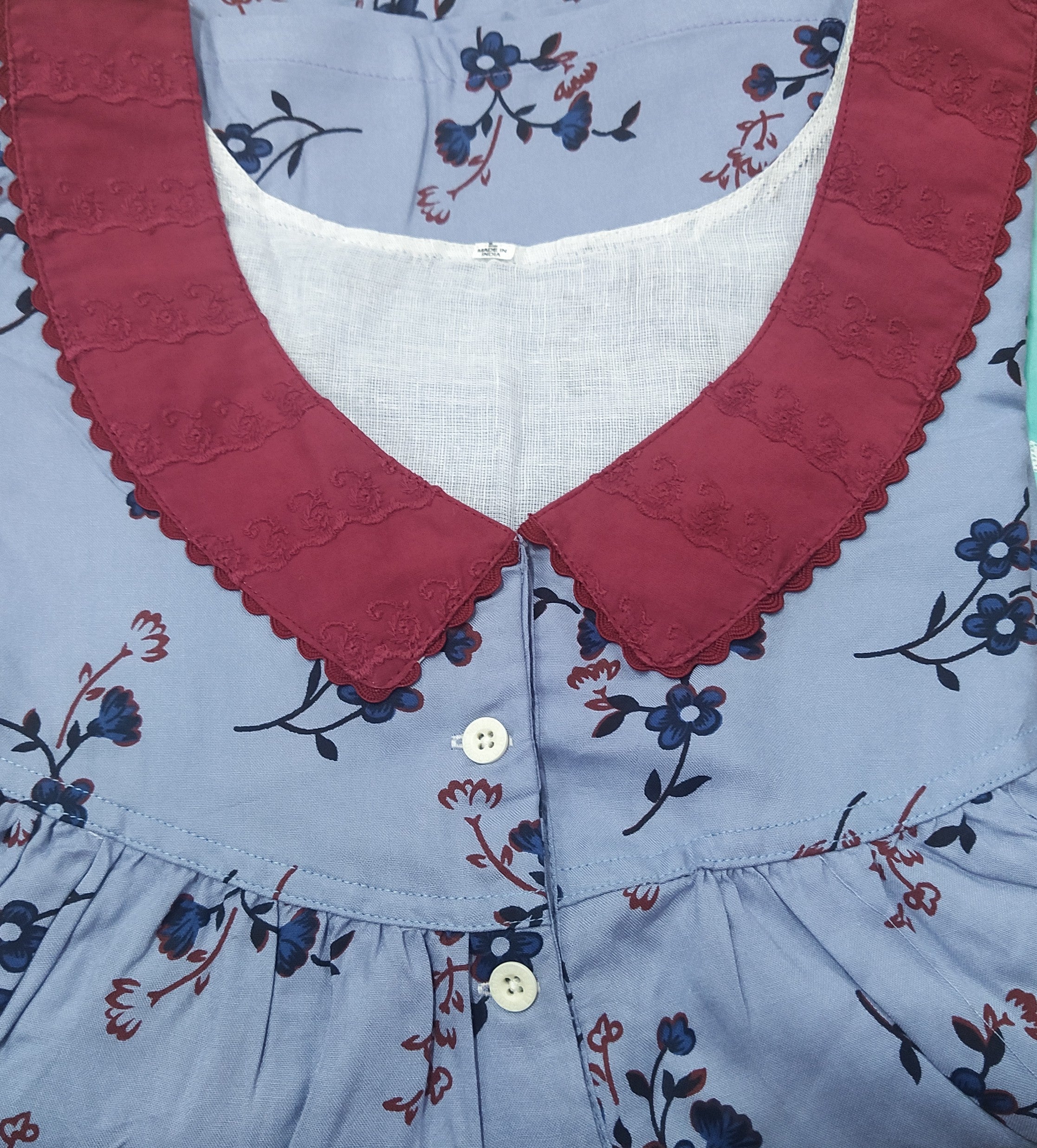 Rayon With Pockets, Half Open Large Printed Nighty