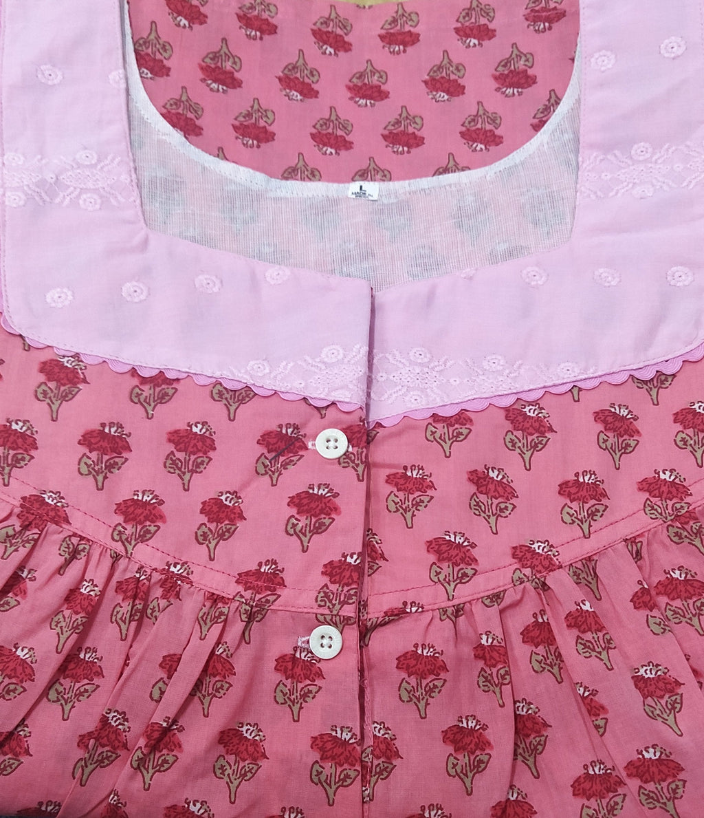 Soft Cotton With Pockets, Half Open Large Printed Nighty
