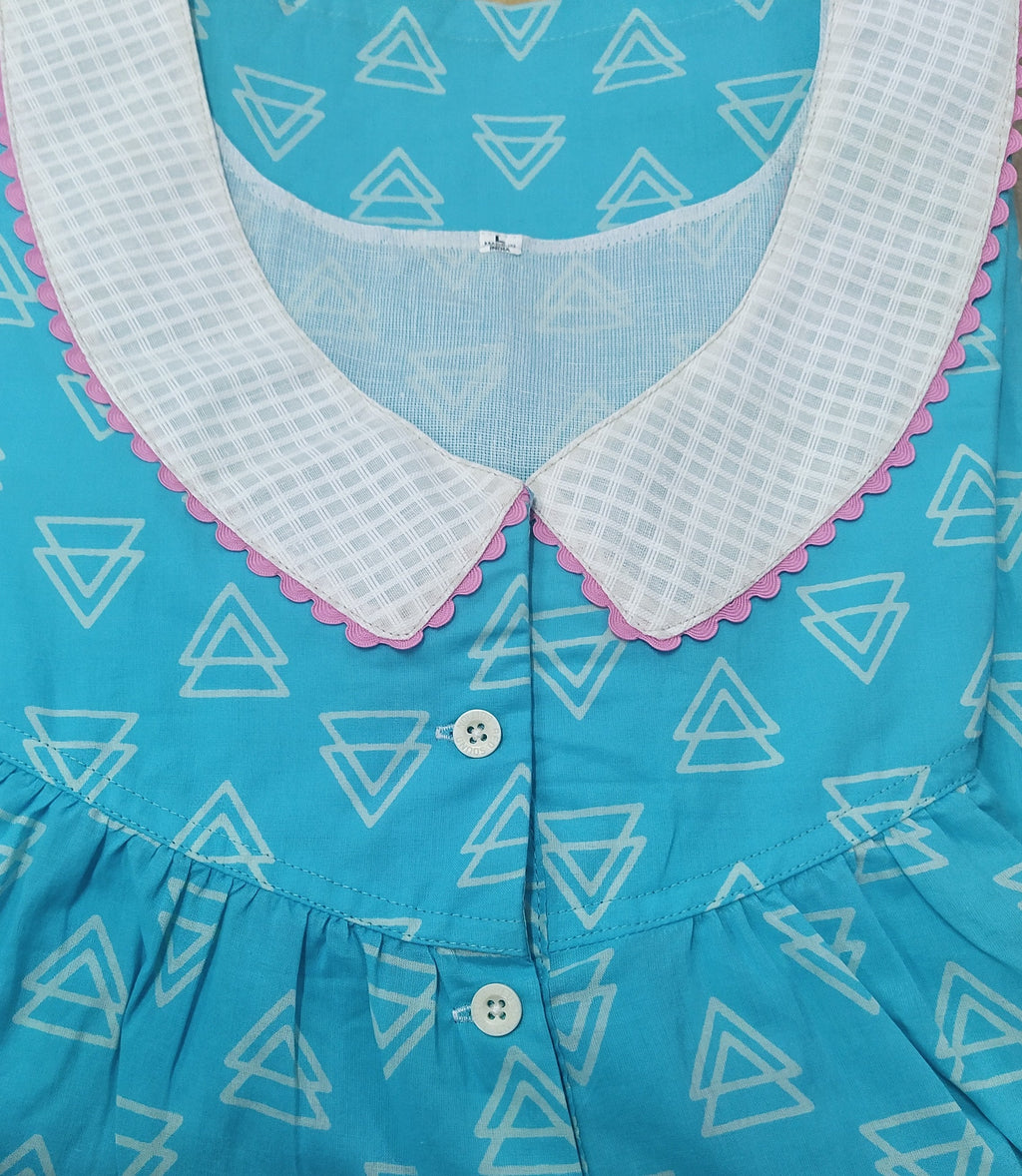 Cotton With Pockets, Half Open Large Printed Nighty