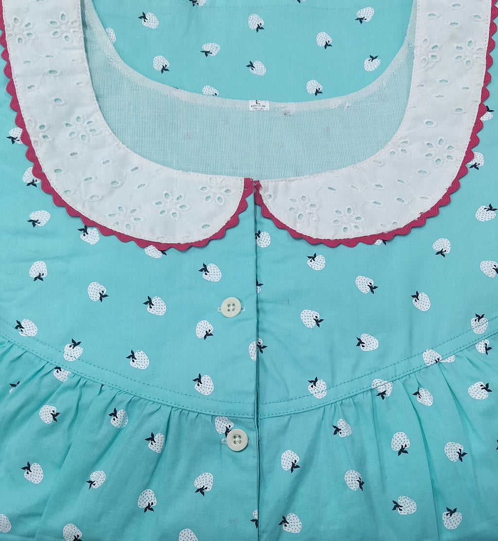 Cotton With Pockets, Half Open Large Printed Nighty