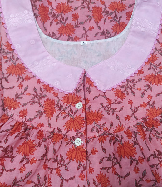 Soft Cotton With Pockets, Half Open Large Printed Nighty