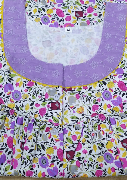 Cotton With Pockets, Half Open Medium Printed Nighty