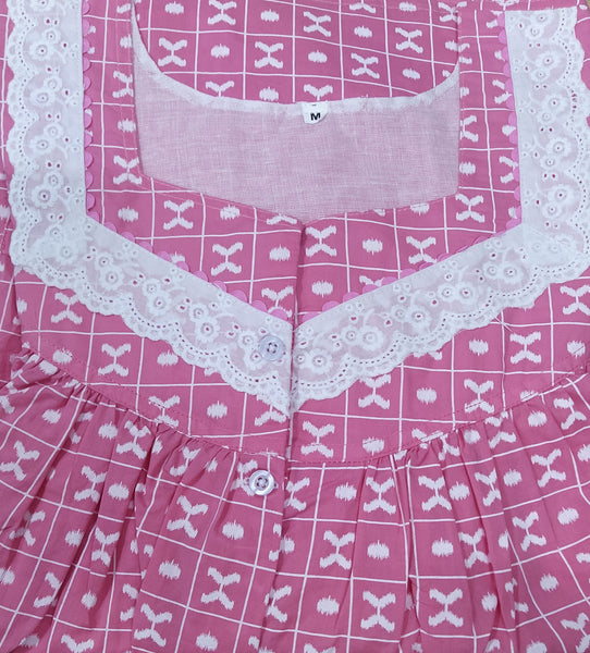 Cotton With Pockets, Half Open Medium Printed Nighty