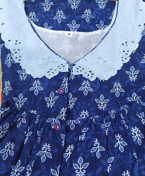 Cotton With Pockets, Half Open Medium Printed Nighty