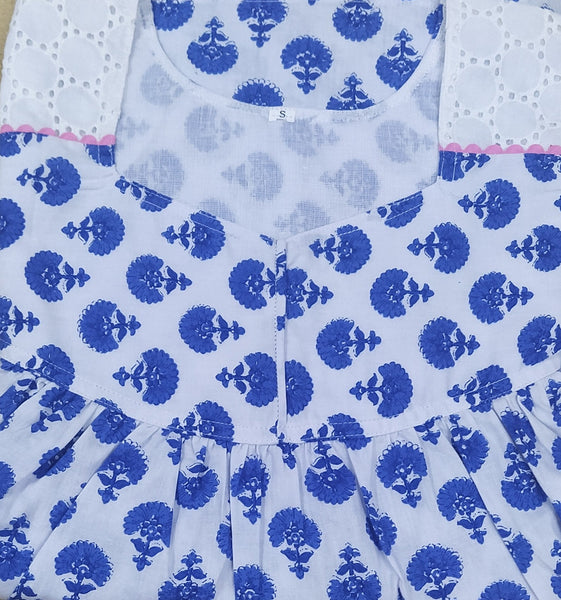 Cotton With Pockets, Half Open Small Printed Nighty
