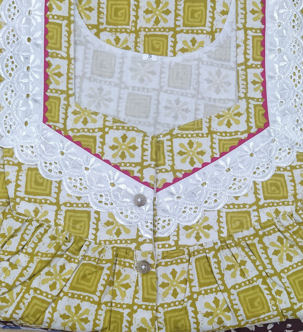 Cotton With Pockets, Half Open Small Printed Nighty