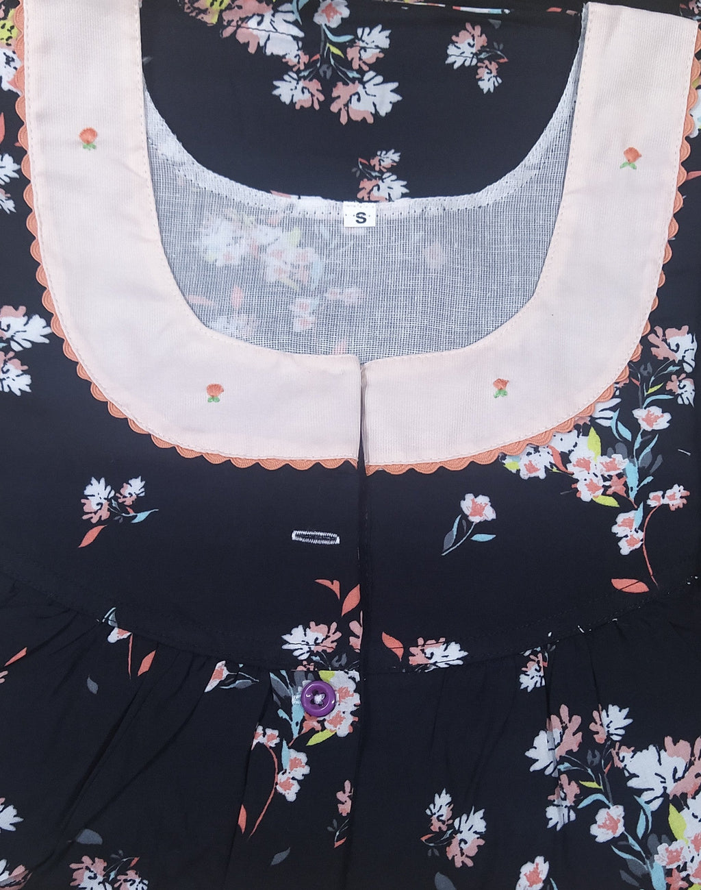 Rayon With Pockets, Half Open Small Printed Nighty