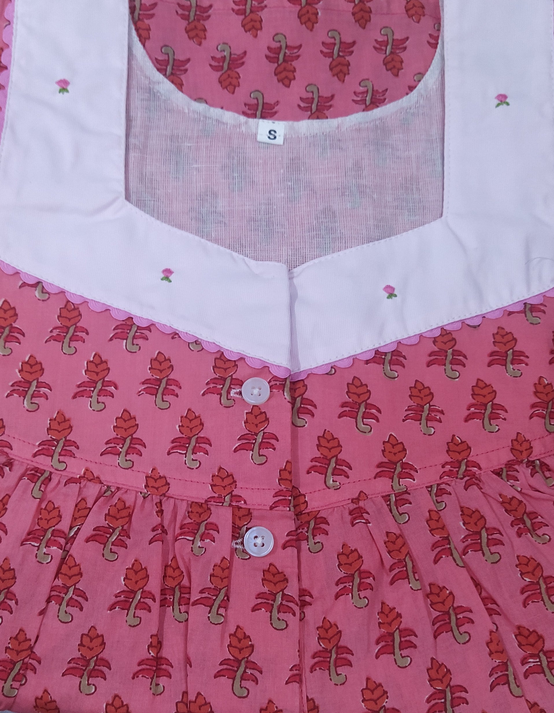Cotton With Pockets, Half Open Small Printed Nighty