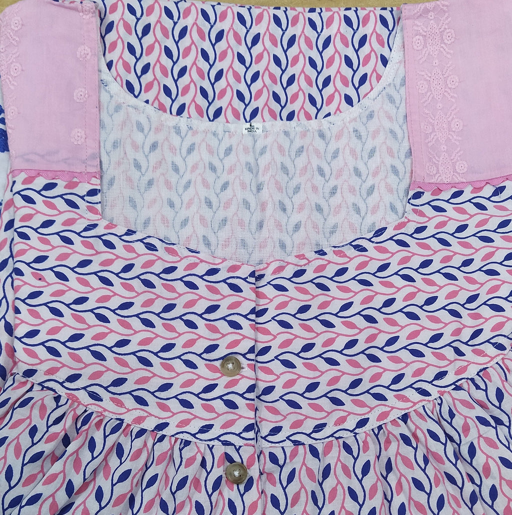Cotton With Pockets, Half Open Large Printed Nighty