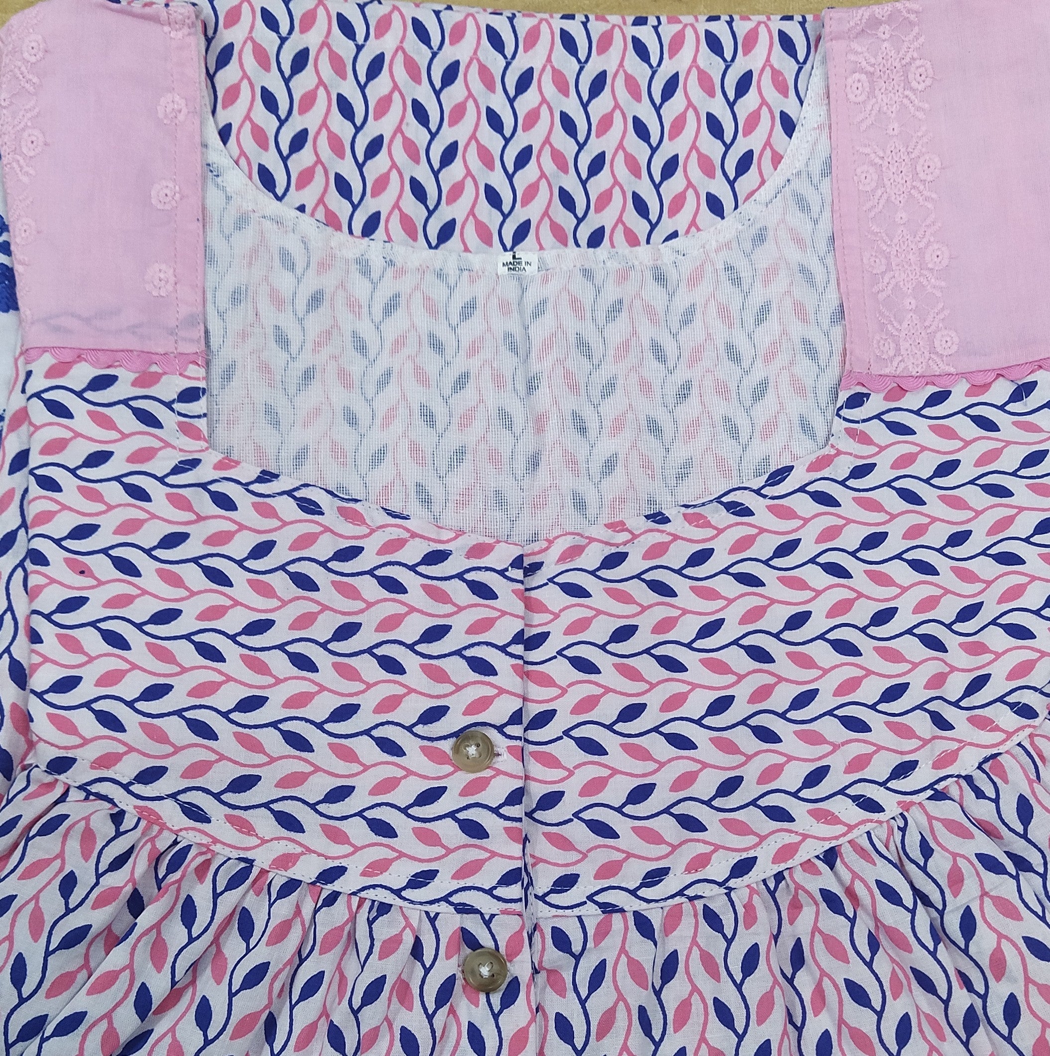 Cotton With Pockets, Half Open Large Printed Nighty