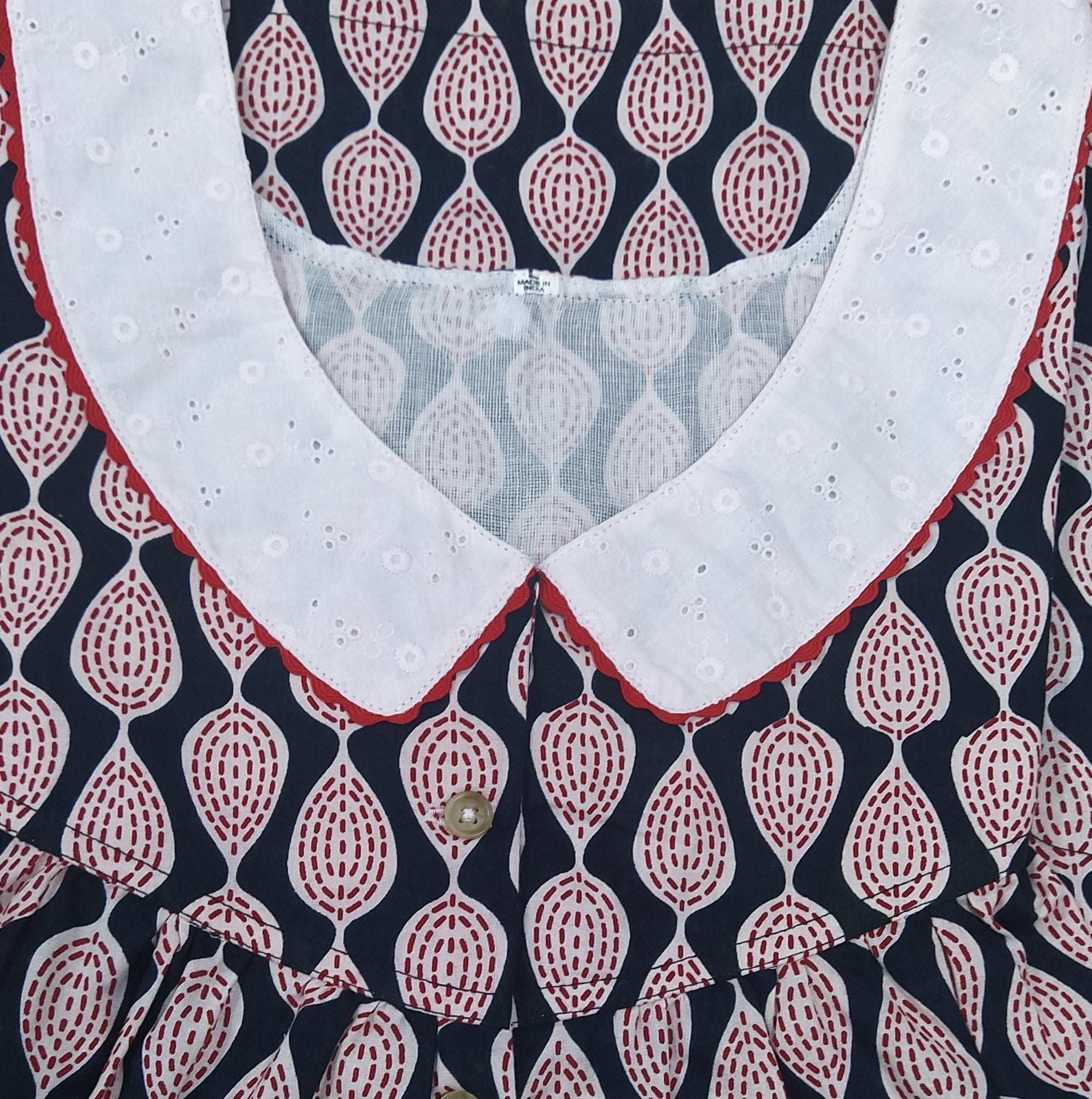 Cotton With Pockets, Half Open Large Printed Nighty