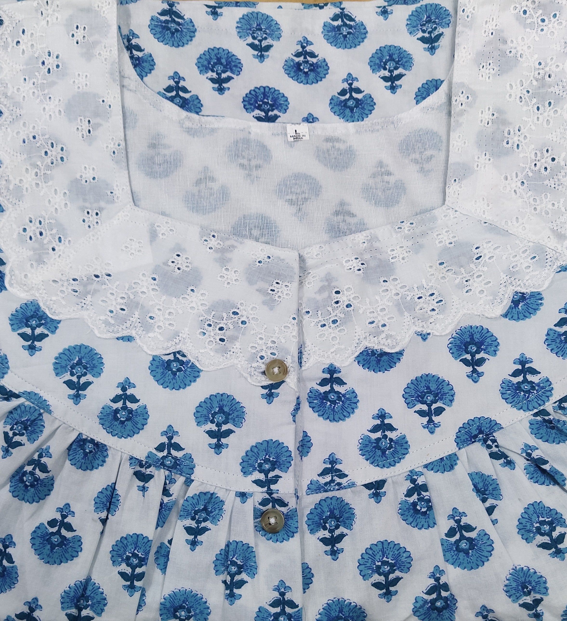 Cotton With Pockets, Half Open Large Printed Nighty
