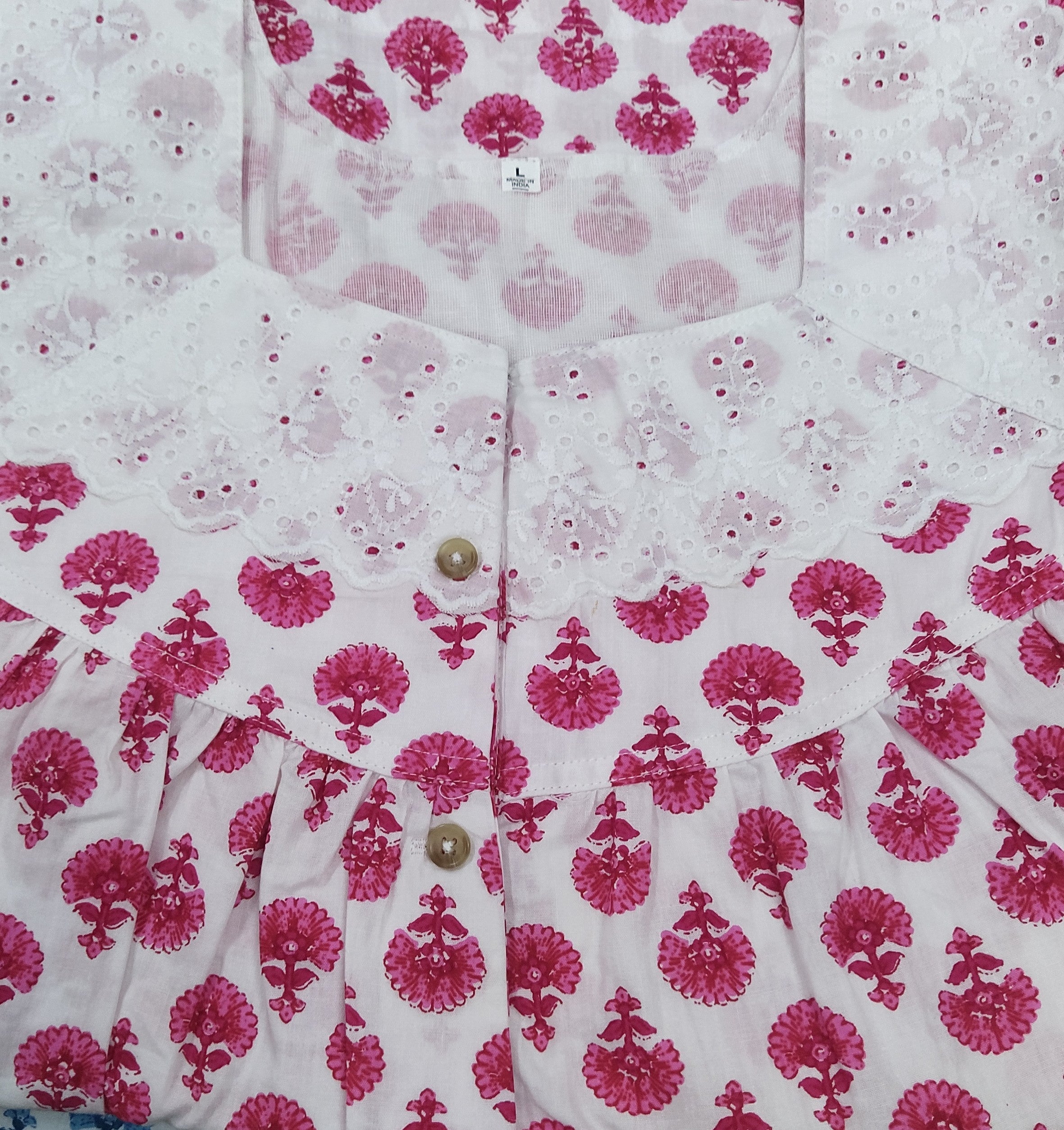 Cotton With Pockets, Half Open Large Printed Nighty