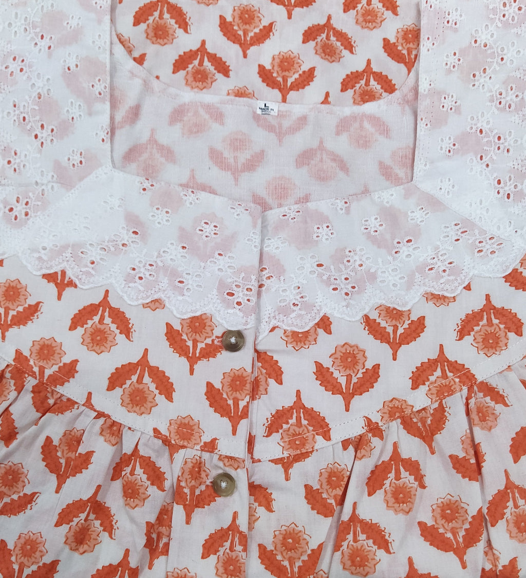 Cotton With Pockets, Half Open Large Printed Nighty