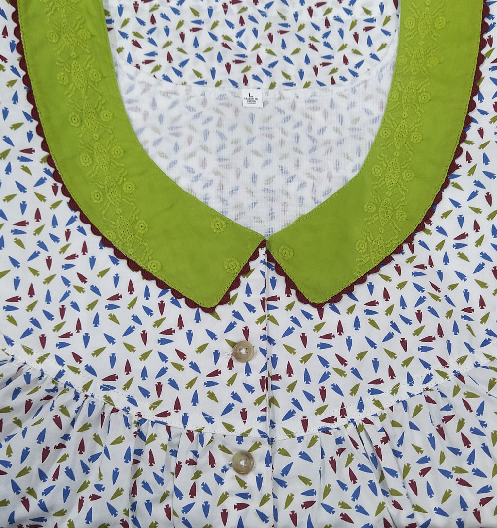 Cotton With Pockets, Half Open Large Printed Nighty