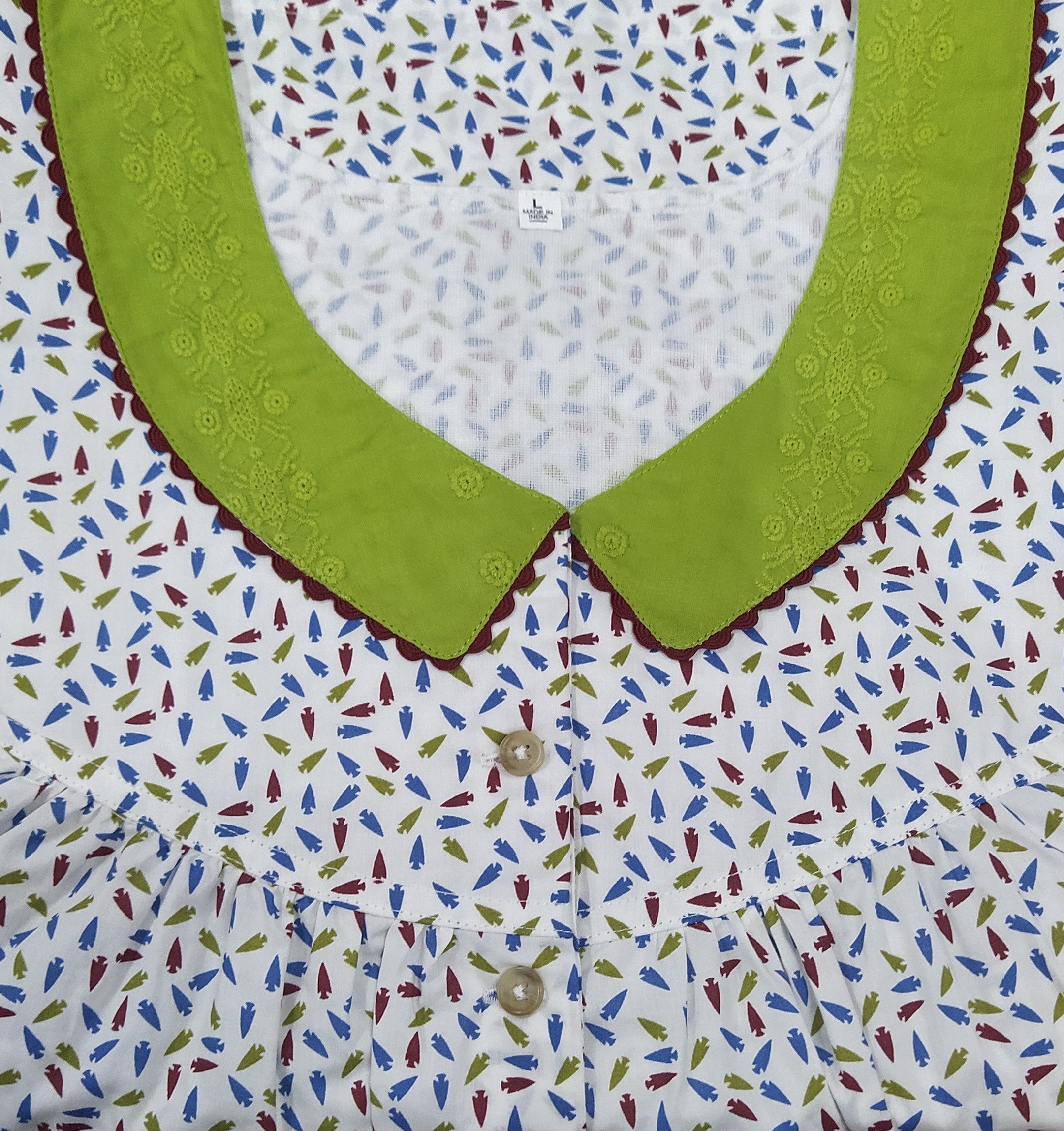 Cotton With Pockets, Half Open Large Printed Nighty