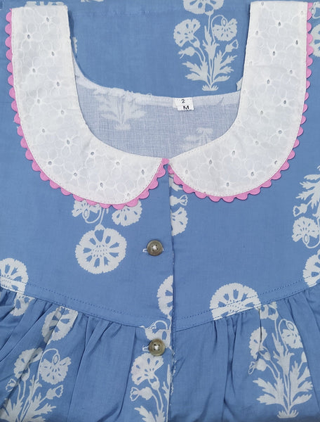 Soft Cotton With Pockets, Half Open Medium-Large Printed Nighty