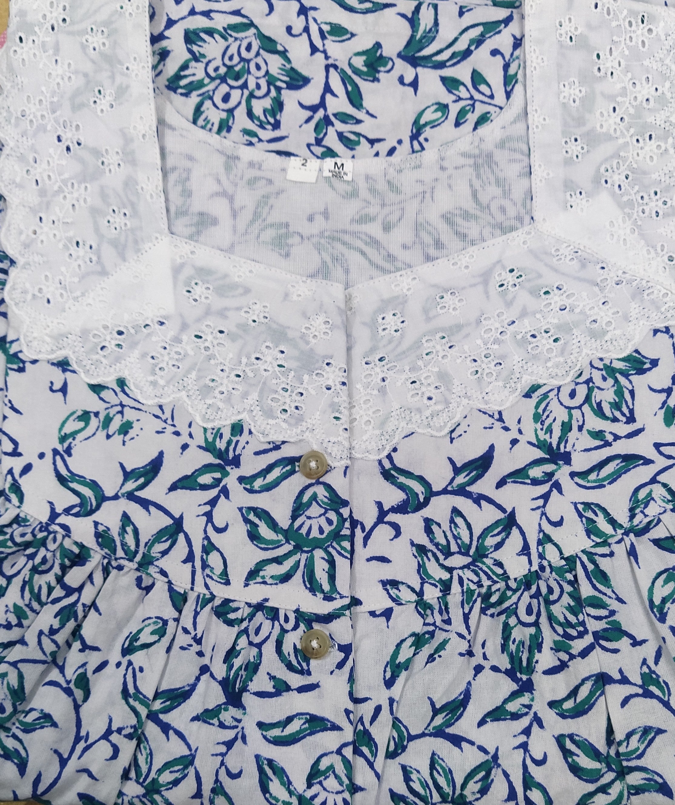 Soft Cotton With Pockets, Half Open Medium-Large Printed Nighty