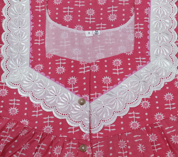 Soft Cotton With Pockets, Half Open Medium-Large Printed Nighty
