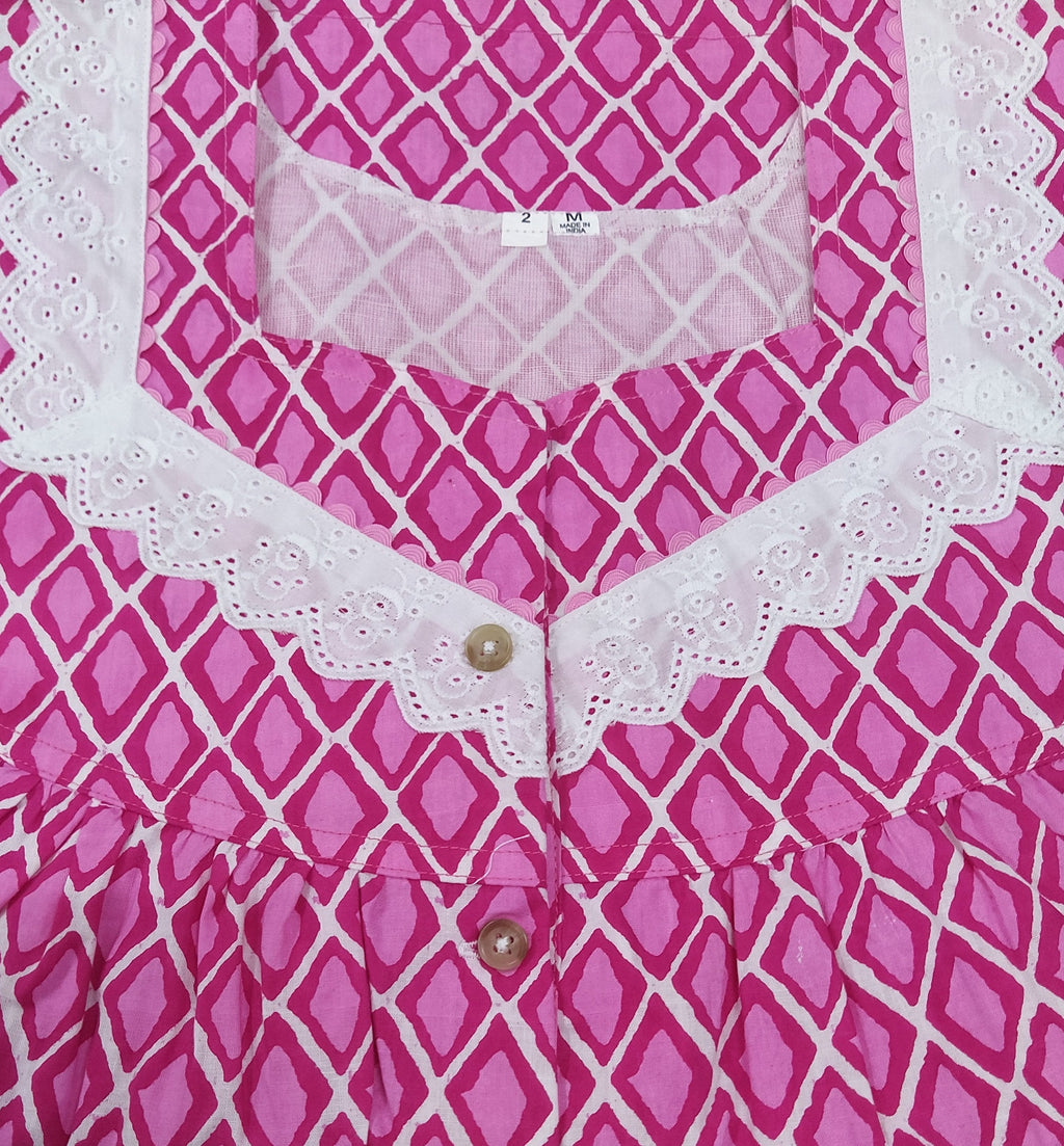 Cotton With Pockets, Half Open Medium-Large Printed Nighty