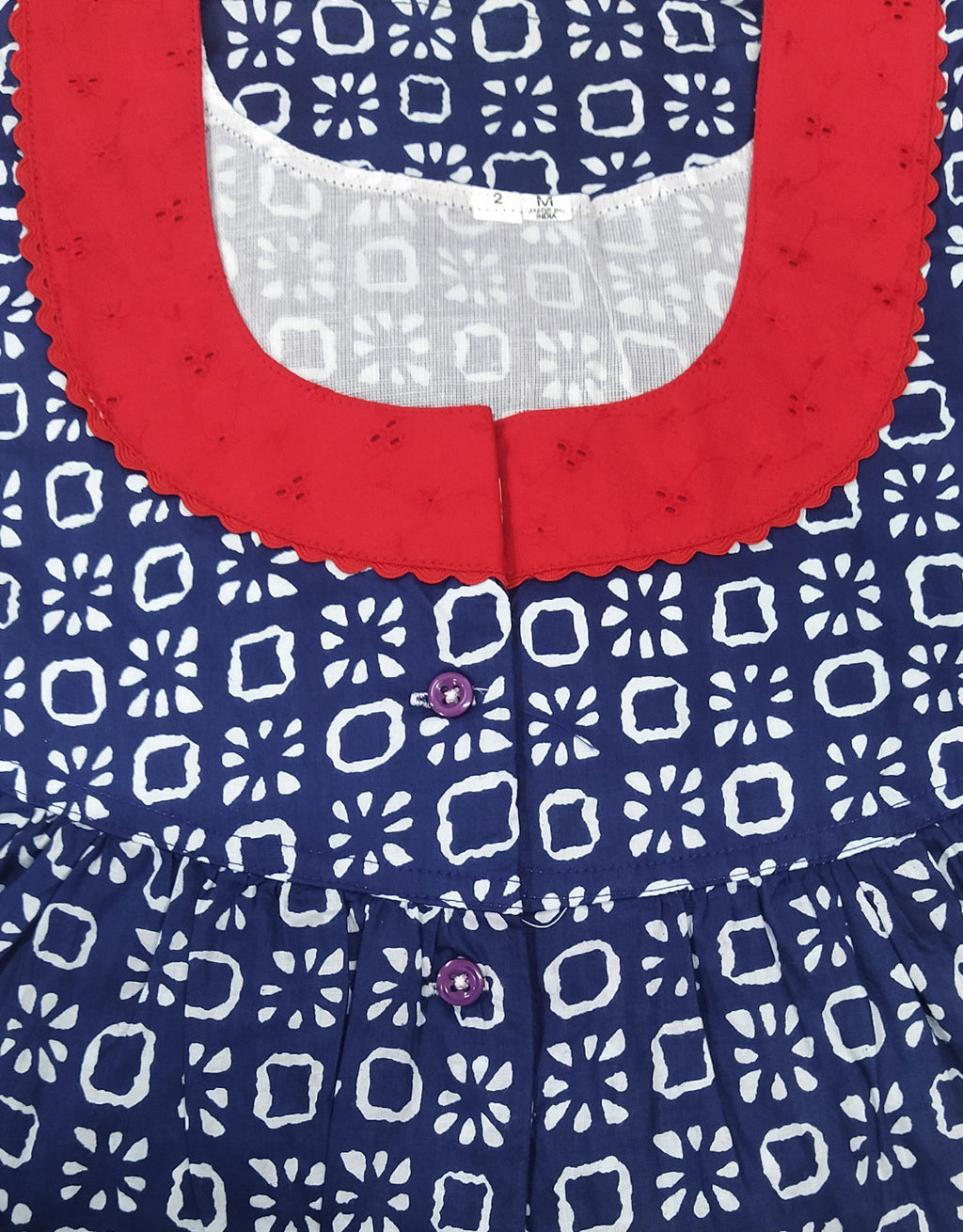 Soft Cotton With Pockets, Half Open Medium-Large Printed Nighty