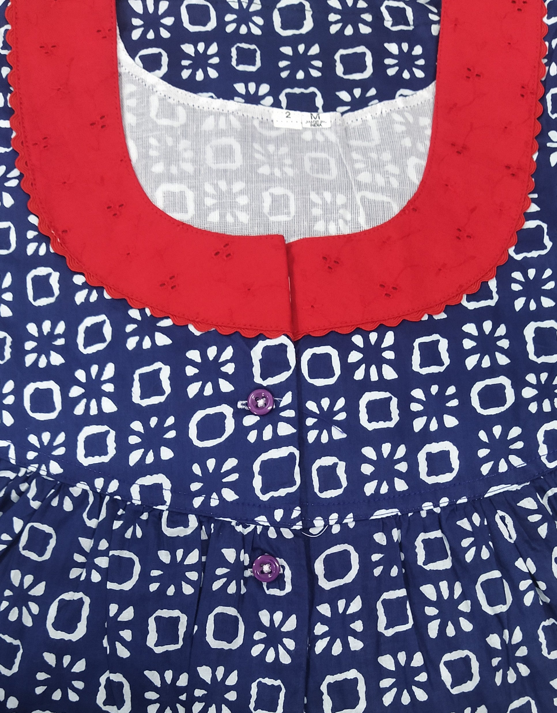 Soft Cotton With Pockets, Half Open Medium-Large Printed Nighty