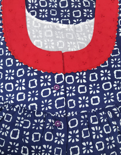 Soft Cotton With Pockets, Half Open Medium-Large Printed Nighty