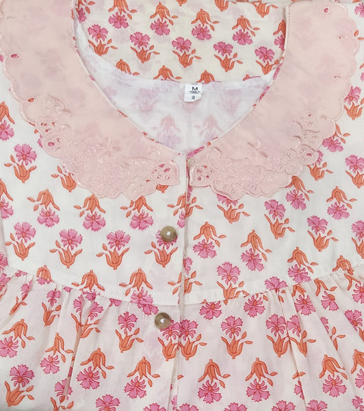 Soft Cotton With Pockets, Half Open Medium-Large Printed Nighty