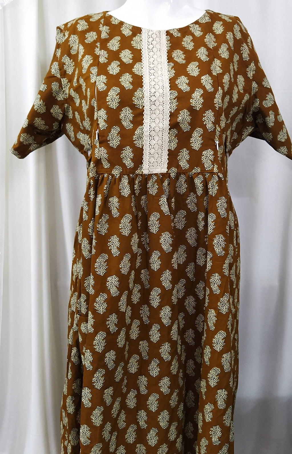Cotton Pleated , Side zip, With Pockets Medium Printed Nighty