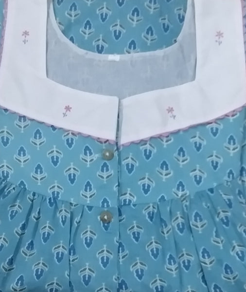 Soft Cotton With Pockets, Half Open Small Printed Nighty