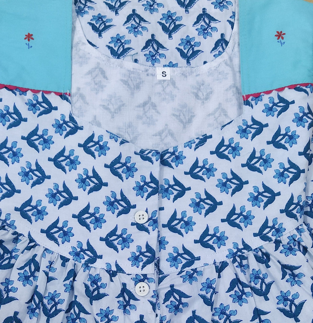 Cotton With Pockets, Half Open Small Printed Nighty