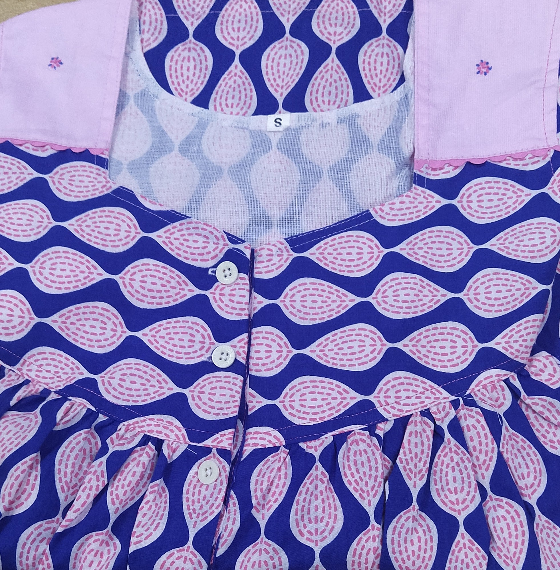 Cotton With Pockets, Half Open Small Printed Nighty
