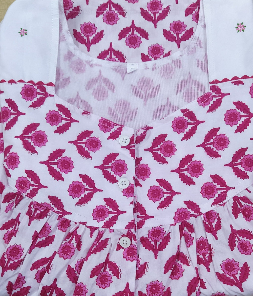 Cotton With Pockets, Half Open Small Printed Nighty