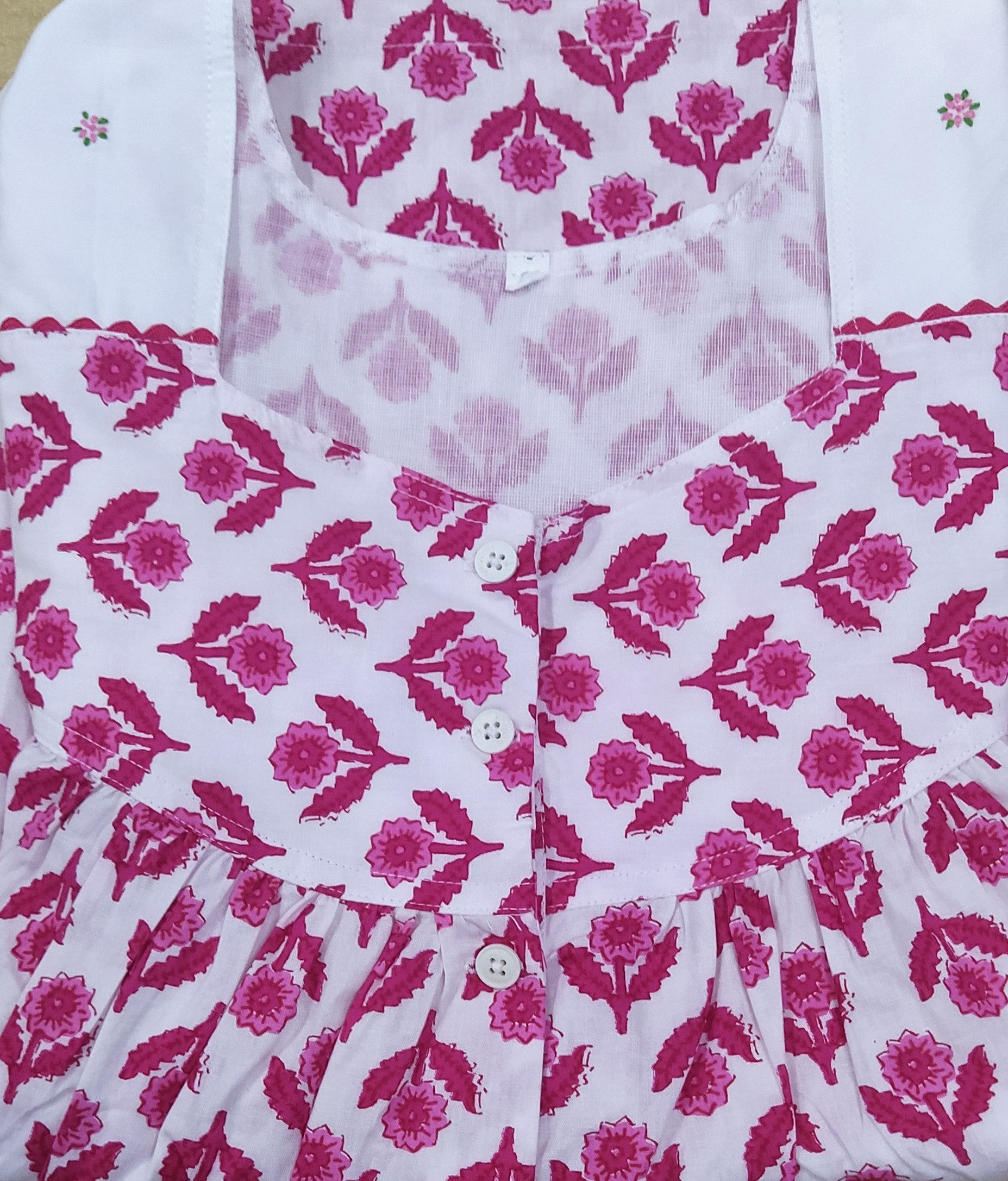 Cotton With Pockets, Half Open Small Printed Nighty
