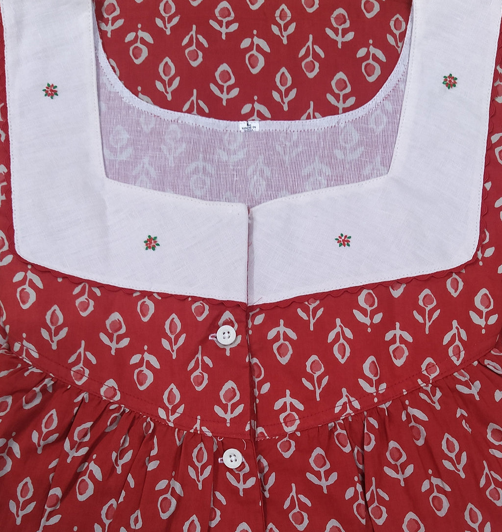 Soft Cotton With Pockets, Half Open Large Printed Nighty