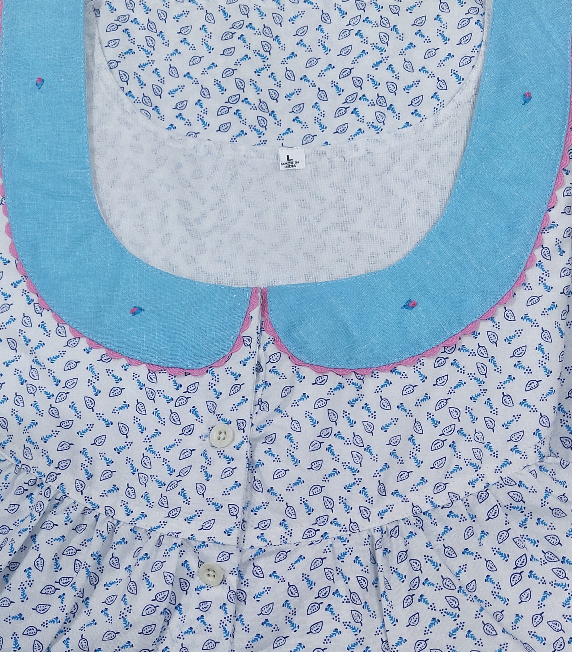 Cotton With Pockets, Half Open Large Printed Nighty