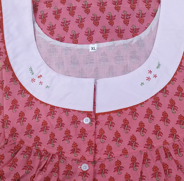 Soft Cotton With Pockets, Half Open Xlarge Printed Nighty