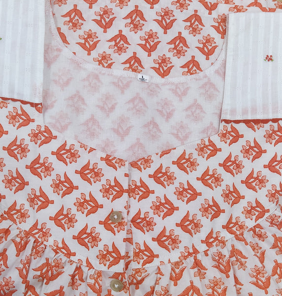 Cotton With Pockets, Half Open Large Printed Nighty
