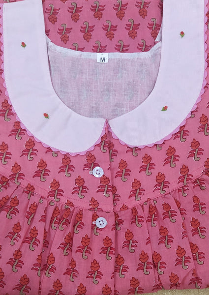 Soft Cotton With Pockets, Half Open Medium Printed Nighty