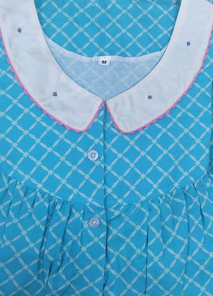Soft Cotton With Pockets, Half Open, Extra Long Medium Printed Nighty