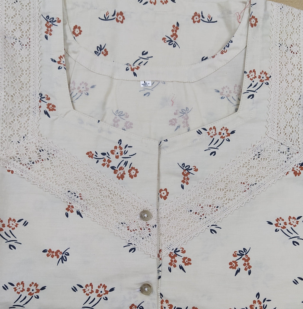 Cotton A-line churidar cut, With Pockets, Half Open Large Printed Nighty
