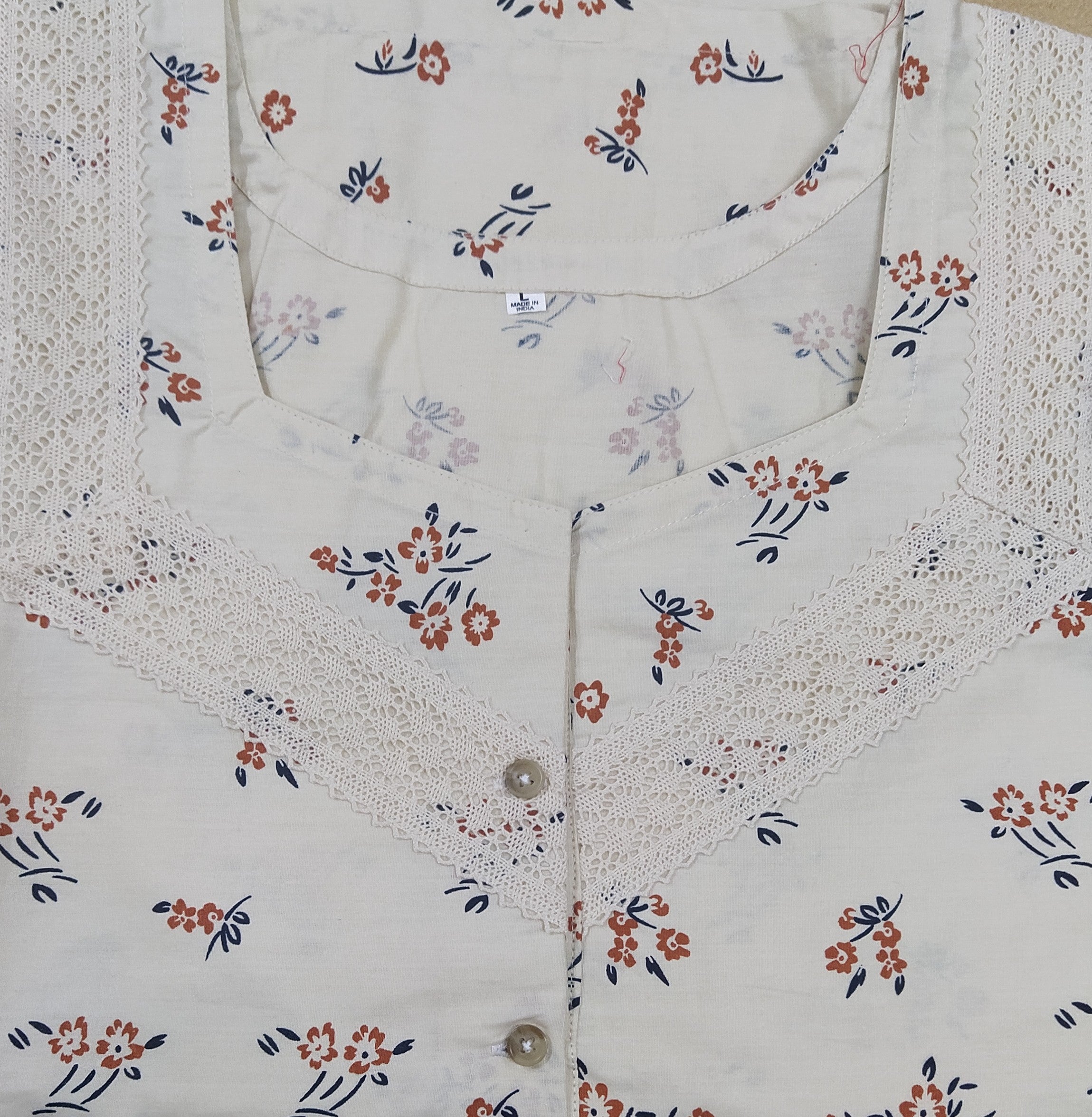 Cotton A-line churidar cut, With Pockets, Half Open Large Printed Nighty