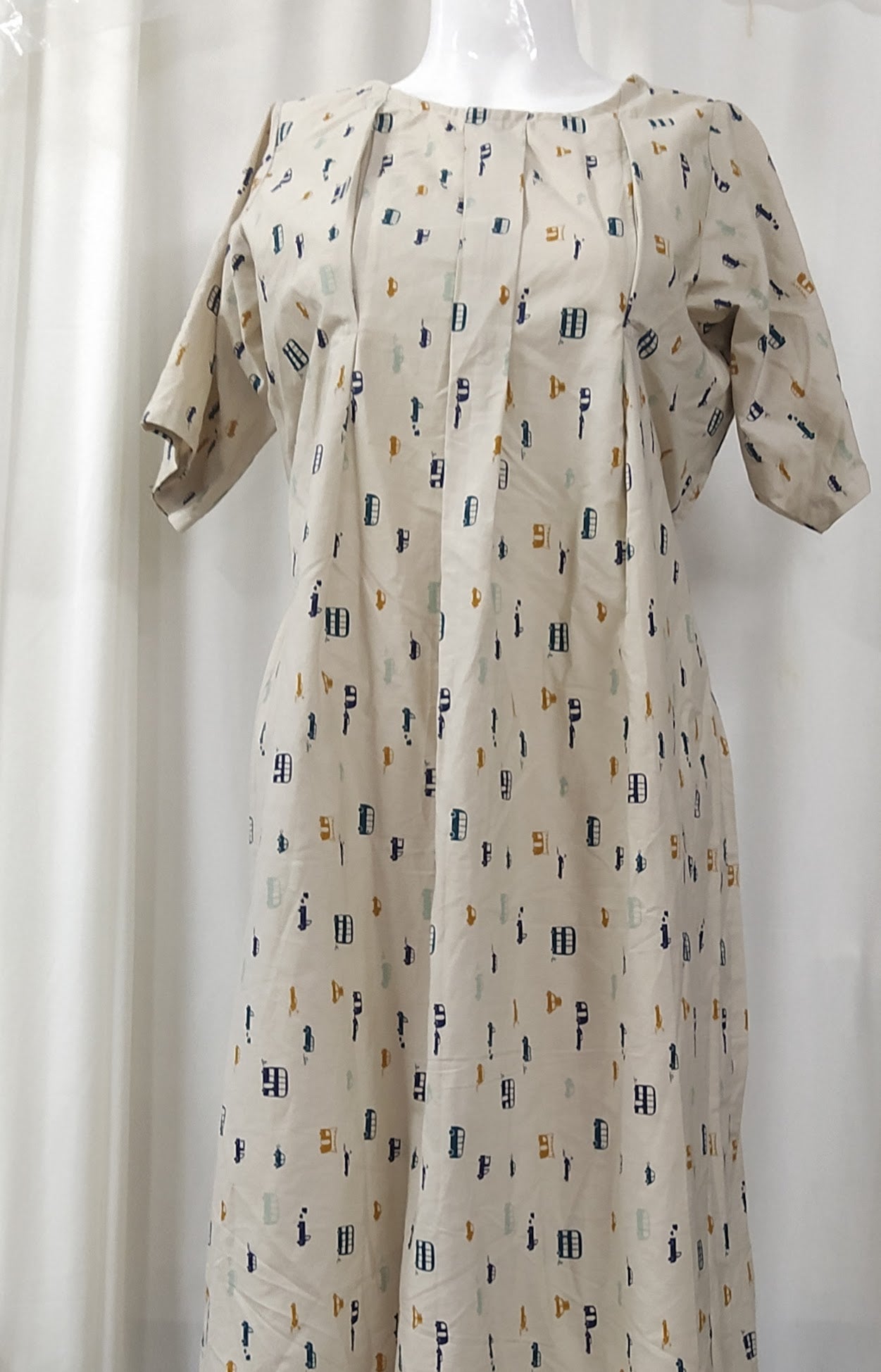 Cotton Side zip, Back A-line, Tying String Medium Printed Maternity Wear