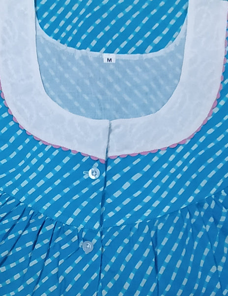 Soft Cotton With Pockets, Half Open Medium Printed Nighty